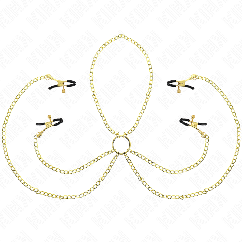 KINK - PINZAS PARA PEZONES Y CLĂTORIS 4 ENGANCHES AJUSTABLE DORADO