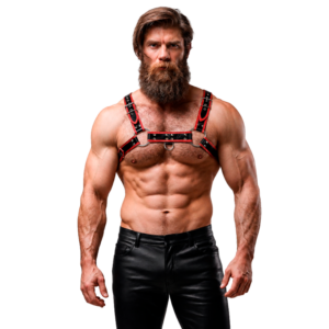 FETISH SUBMISSIVE ATTITUDE - ARNÉS ECOPIEL PECHO HOMBRE NEGRO/ROJO